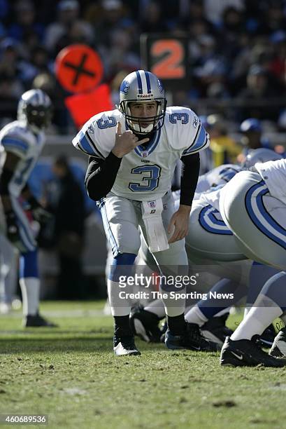 Joey Harrington of the Detroit Lions in action during a game against the Carolina Panthers on December 21, 2003 at Erickson Stadium in Charlotte,...