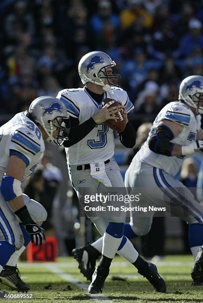 Joey Harrington of the Detroit Lions in action during a game against the Carolina Panthers on December 21, 2003 at Erickson Stadium in Charlotte,...