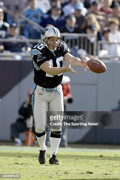 Todd Sauerbrun of the Carolina Panthers receives the snap before a punt during a game against the Washington Redskins on November 16, 2003 at...