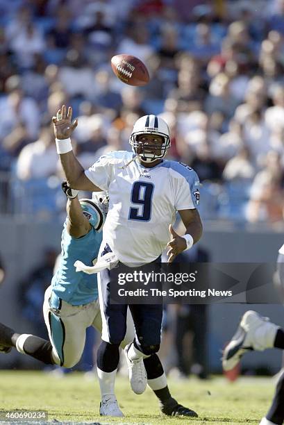 Steve McNair of the Tennessee Titans in action during a game against the Carolina Panthers on October 19, 2003 at Ericsson Stadium in Charlotte,...