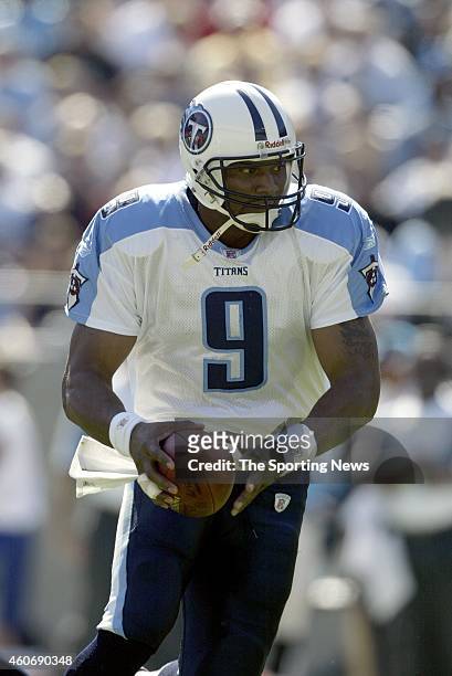Steve McNair of the Tennessee Titans in action during a game against the Carolina Panthers on October 19, 2003 at Ericsson Stadium in Charlotte,...