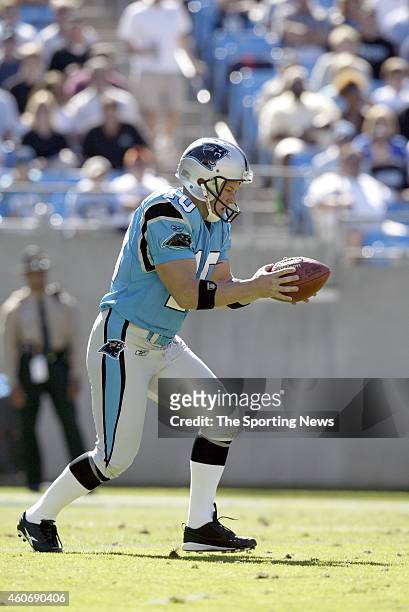 Todd Sauerbrun of the Carolina Panthers punts the ball away during a game against the Tennessee Titans on October 19, 2003 at Ericsson Stadium in...