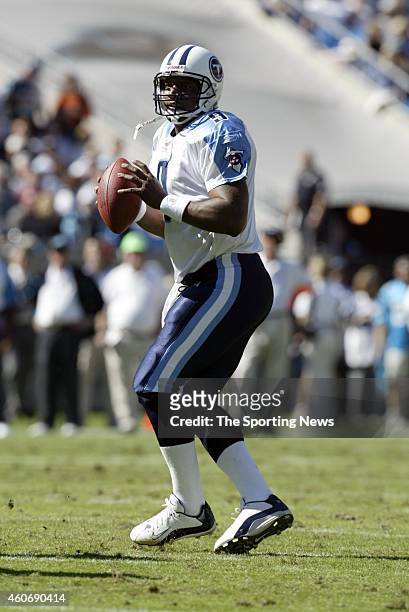 Steve McNair of the Tennessee Titans in action during a game against the Carolina Panthers on October 19, 2003 at Ericsson Stadium in Charlotte,...