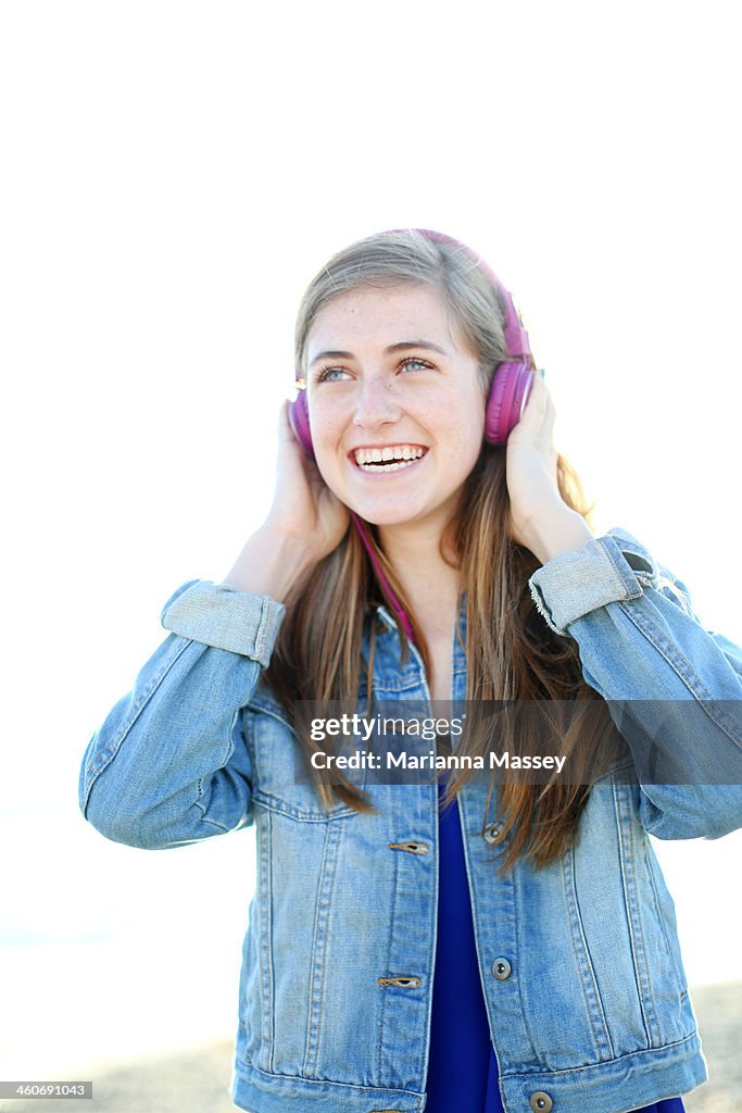 Young Girl Listening to Headphones