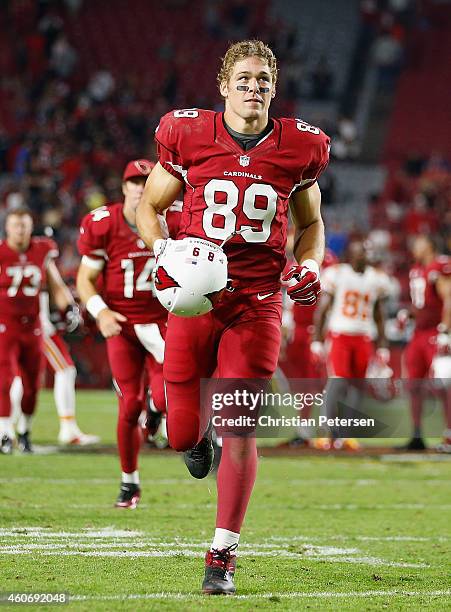 Tight end John Carlson of the Arizona Cardinals following the NFL game against the Kansas City Chiefs at the University of Phoenix Stadium on...