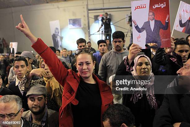 Supporters of Tunisian presidential candidate Moncef Marzouki attend Marzouki's election campaign within the 2nd round of the presidential election...