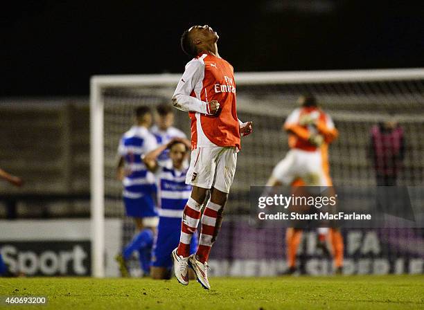 Arsenal's Chris Willock celebrates on the final whistle the FA Youth Cup 3rd Round match between Arsenal and Reading at Meadow Park on December 19,...