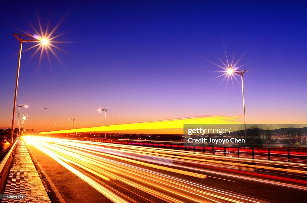 Light trails in blue hour