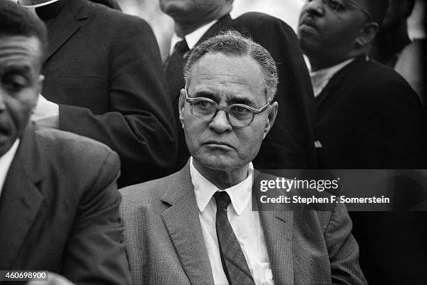 Ralph Johnson Bunche on speaker's platform: 1965 Selma to Montgomery Civil Rights March, was an American political scientist and diplomat who...