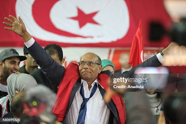 Tunisian presidential candidate Moncef Marzouki attends an election campaign meeting within the 2nd round of the presidential election on December...