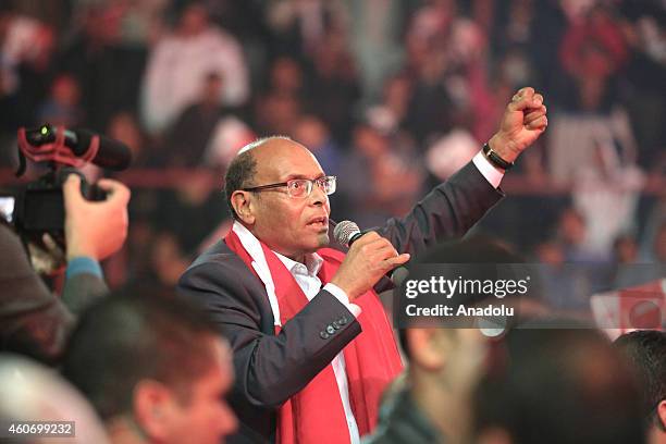 Tunisian presidential candidate Moncef Marzouki attends an election campaign meeting within the 2nd round of the presidential election on December...