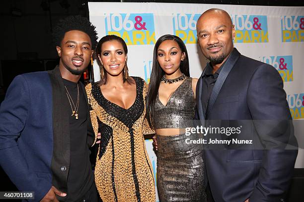 Shorty Da Prince, Julissa Bermudez, Kimberly Paigion Walker and Big Tigger attend The BET "106 & Park" Finale at BET Studios on December 19, 2014 in...