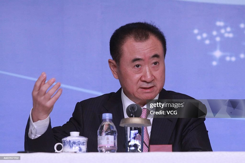 Wang Jianlin Attends Press Conference For The Opening Of A Wanda Movie Park