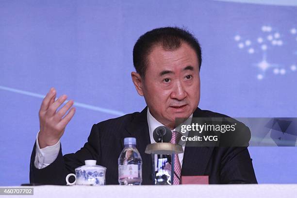 Wang Jianlin, Chairman of Wanda Group, attends press conference of Golbal Premiere of Han Show and Grand Opening of the Wanda Movie Park on December...