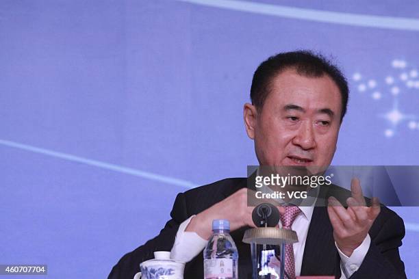 Wang Jianlin, Chairman of Wanda Group, attends press conference of Golbal Premiere of Han Show and Grand Opening of the Wanda Movie Park on December...