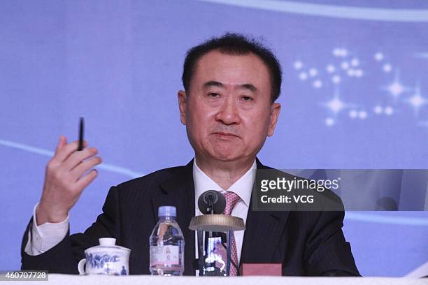 Wang Jianlin, Chairman of Wanda Group, attends press conference of Golbal Premiere of Han Show and Grand Opening of the Wanda Movie Park on December...