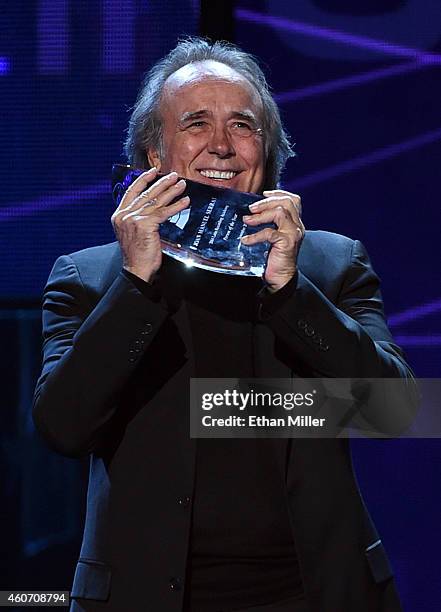 Recording artist Joan Manuel Serrat accepts the Person of the Year award during the 15th annual Latin GRAMMY Awards at the MGM Grand Garden Arena on...