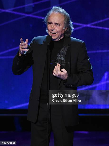 Recording artist Joan Manuel Serrat accepts the Person of the Year award during the 15th annual Latin GRAMMY Awards at the MGM Grand Garden Arena on...