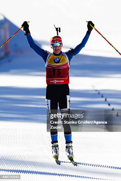 Kaisa Makarainen of Finland takes 2nd place during the IBU Biathlon World Cup Men's and Women's Pursuit on December 20, 2014 in Pokljuka, Slovenia.