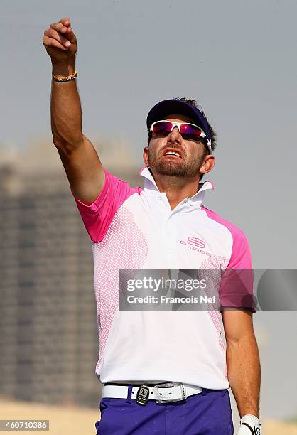 Jbe Kruger of South Africa in action during the third round of the Dubai Open at The Els Club Dubai on December 20, 2014 in Dubai, United Arab...