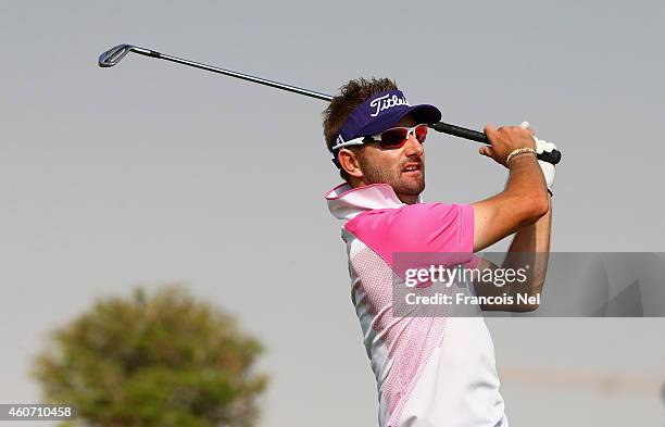 Jbe Kruger of South Africa in action during the third round of the Dubai Open at The Els Club Dubai on December 20, 2014 in Dubai, United Arab...