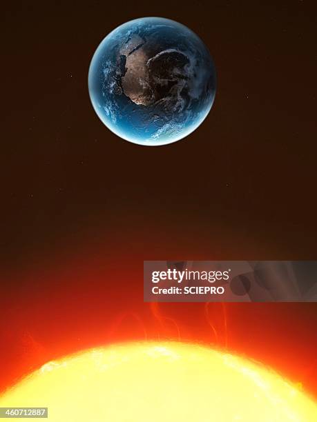 solar storm, artwork - solar flare stock illustrations