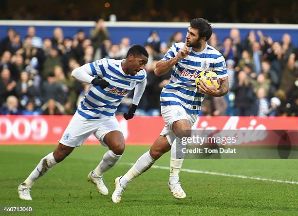 Charlie Austin of QPR celebrates his goal during the Barclays Premier League match between Queens Park Rangers and West Bromwich Albion at Loftus...