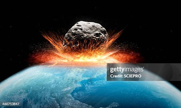 asteroid impact, artwork - impact stock illustrations