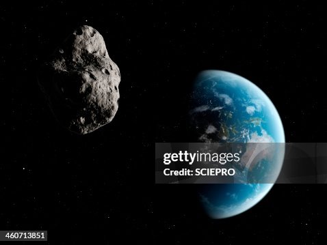 Asteroid approaching Earth, artwork Asteroid approaching Earth, artwork