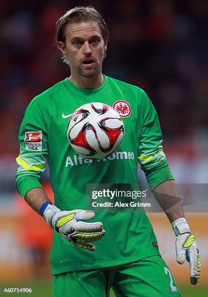 Goalkeeper Timo Hildebrand of Frankfurt catches the ball during the Bundesliga match between Bayer 04 Leverkusen and Eintracht Frankfurt at BayArena...