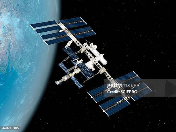 international space station, artwork - international space station illustration stock illustrations
