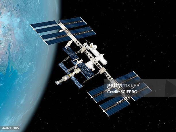 international space station, artwork - space station stock illustrations