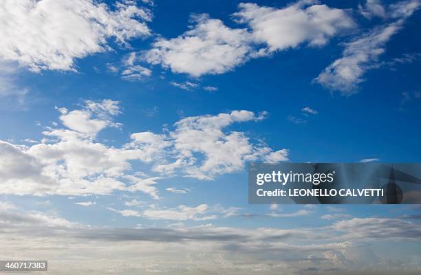 blue sky with cumulus clouds, artwork - fluffy cloud render stock illustrations
