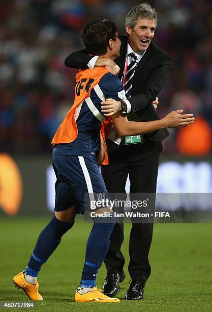 Head coach Ramon Tribulietx of Auckland City FC celebrates after winning the FIFA Club World Cup 3rd Place match between Cruz Azul and Auckland City...