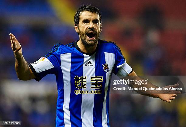 Xabi Prieto of Real Sociedad reacts during the La Liga match between Levante UD and Real Sociedad de Futbol at Ciutat de Valencia on December 20,...