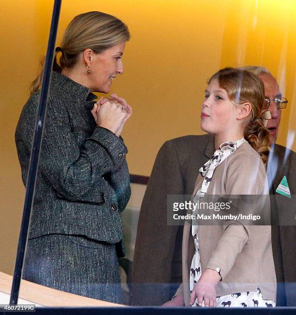 Sophie, Countess of Wessex and daughter Lady Louise Windsor watch the racing as they attend the Christmas Meeting at Ascot Racecourse on December 20,...