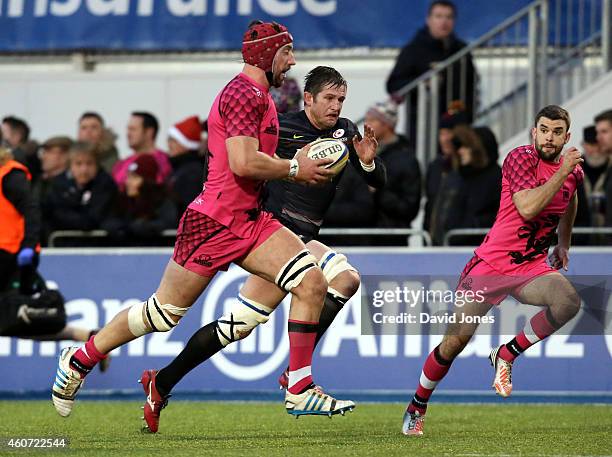 Peter Browne of London Welsh in action during the Aviva Premiership match between Saracens and London Welsh at Allianz Park on December 20, 2014 in...