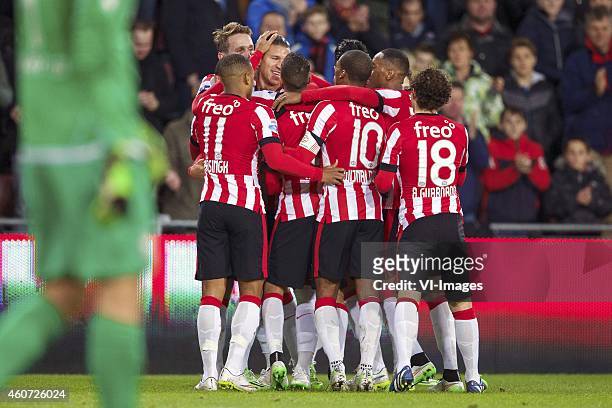 Goalkeeper Mickey van der Hart of Go Ahead Eagles, Luciano Narsingh of PSV, Luuk de Jong of PSV, Jeffrey Bruma of PSV, Jeffrey Bruma of PSV,...