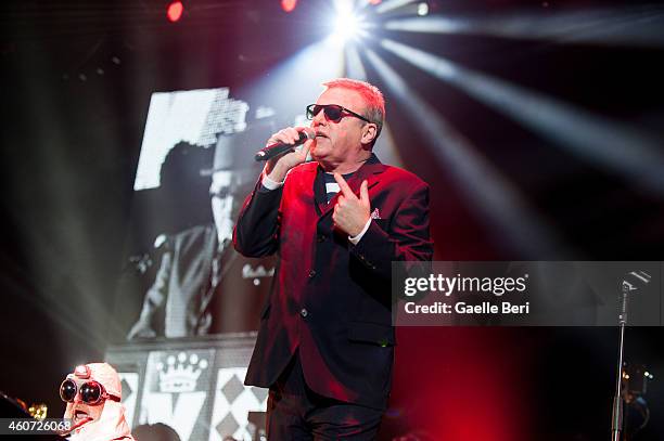 Graham McPherson Aka Suggs of Madness performs on stage at O2 Arena on December 20, 2014 in London, United Kingdom