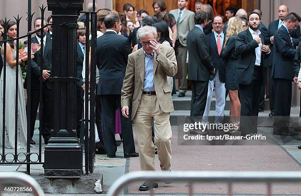 Woody Allen is seen attending Alec Baldwin and Hilaria Thomas' wedding ceremony at St. Patrick's Old Cathedral on July 01, 2012 in New York City.