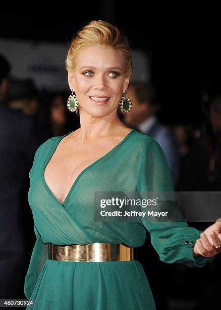 Actress Laurie Holden arrives at the Los Angeles premiere of 'Dumb And Dumber To' at Regency Village Theatre on November 3, 2014 in Westwood,...