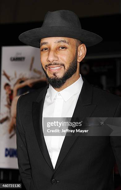 Musician/producer Swizz Beatz arrives at the Los Angeles premiere of 'Dumb And Dumber To' at Regency Village Theatre on November 3, 2014 in Westwood,...