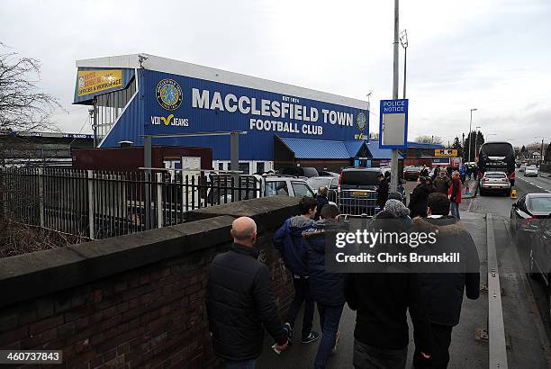 Fans arrive at the stadium ahead of the FA Cup with Budweiser Third Round match between Macclesfield Town and Sheffield Wednesday at Moss Rose Ground...