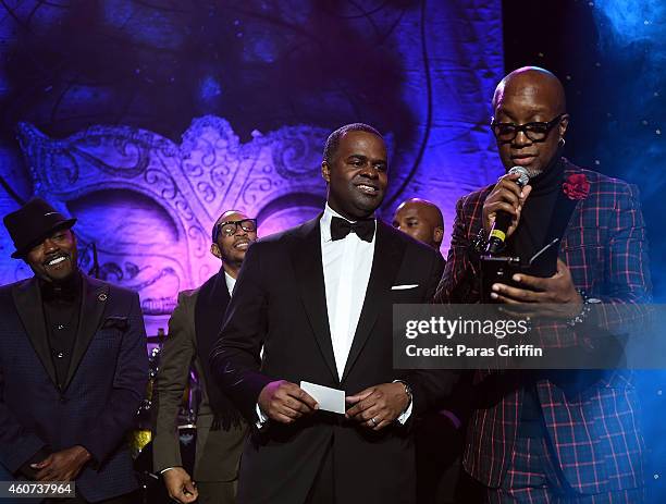Will Packer, Ludacris, Kasim Reed and Jonathan Slocumb onstage at the 31st Annual UNCF Mayor's Masked Ball at Marriott Marquis Hotel on December 20,...