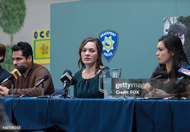 Michael Pena, Virgina Kull and Madalyn Horcher in "Episode Five" of GRACEPOINT airing Thursday, Oct. 30, 2014 on FOX.