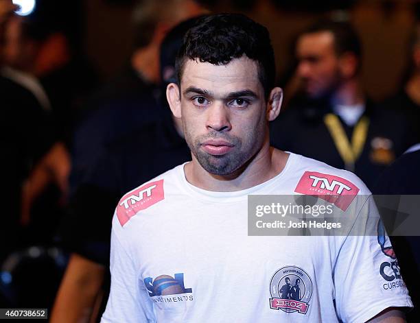 Renan Barao of Brazil enters the arena before his bantamweight fight against Mitch Gagnon of Canada during the UFC Fight Night event inside the...