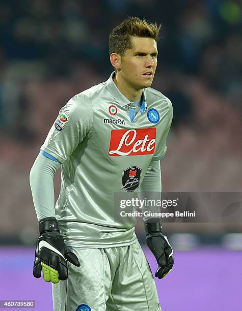 Rafael of Napoli in action during the Serie A match betweeen SSC Napoli and FC Parma at Stadio San Paolo on December 18, 2014 in Naples, Italy.