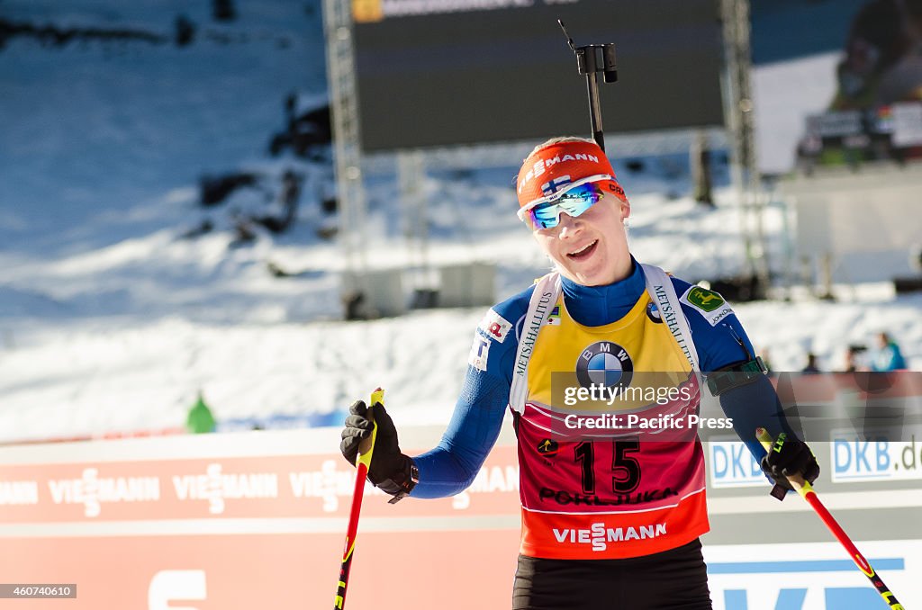 Kaisa Makarainen (FIN) celebrating her second place at...