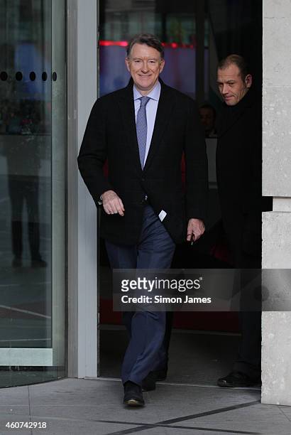 Peter Mandelson sighting at the BBC studios on December 21, 2014 in London, England.