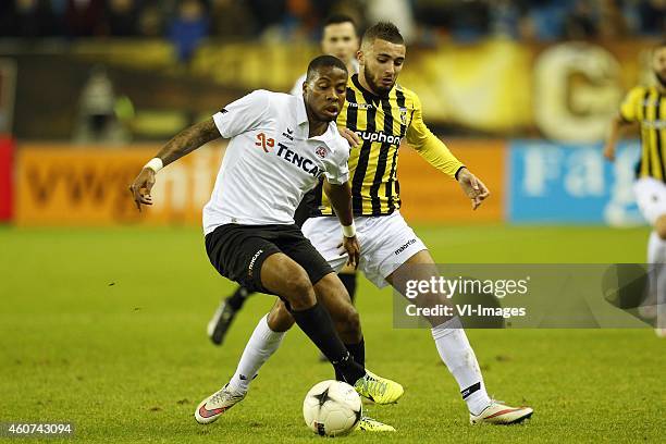 , Milano Koenders of Heracles Almelo, Zakaria Labyad of Vitesse during the Dutch Eredivisie match between Vitesse Arnhem and Heracles Almelo at...